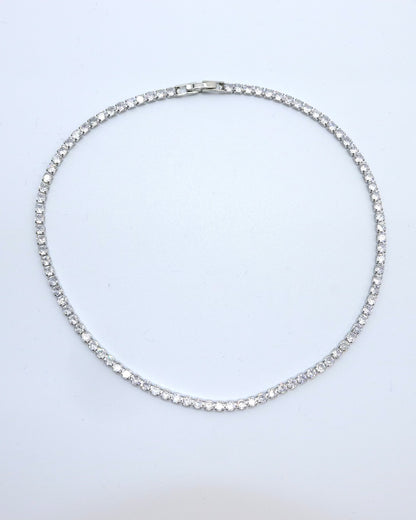 Stainless Steel Silver Plated Classic Diamond Necklace