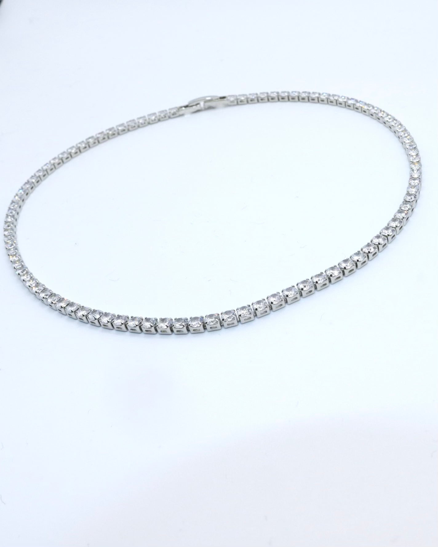 Stainless Steel Silver Plated Classic Diamond Necklace