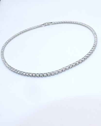 Stainless Steel Silver Plated Classic Diamond Necklace